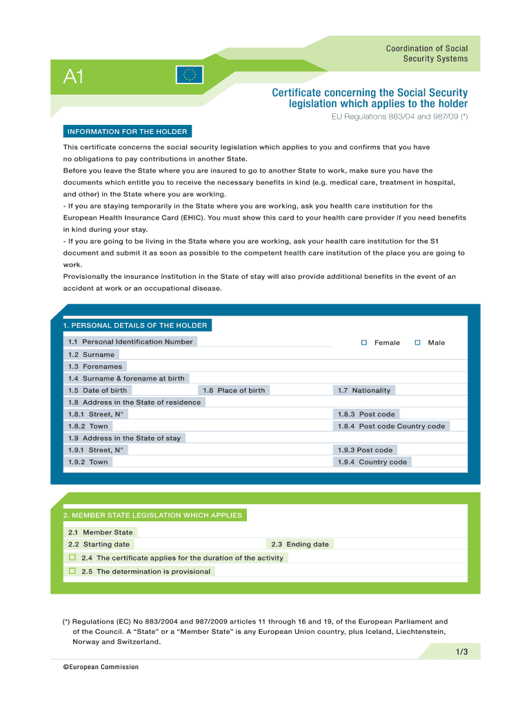 Specimen of the blank Portable Document A1 certificate
